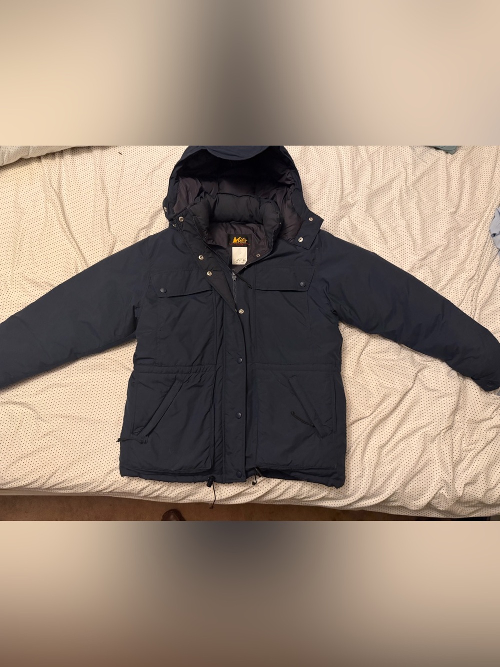 REI Men’s Dark Navy Hooded Puffer Coat